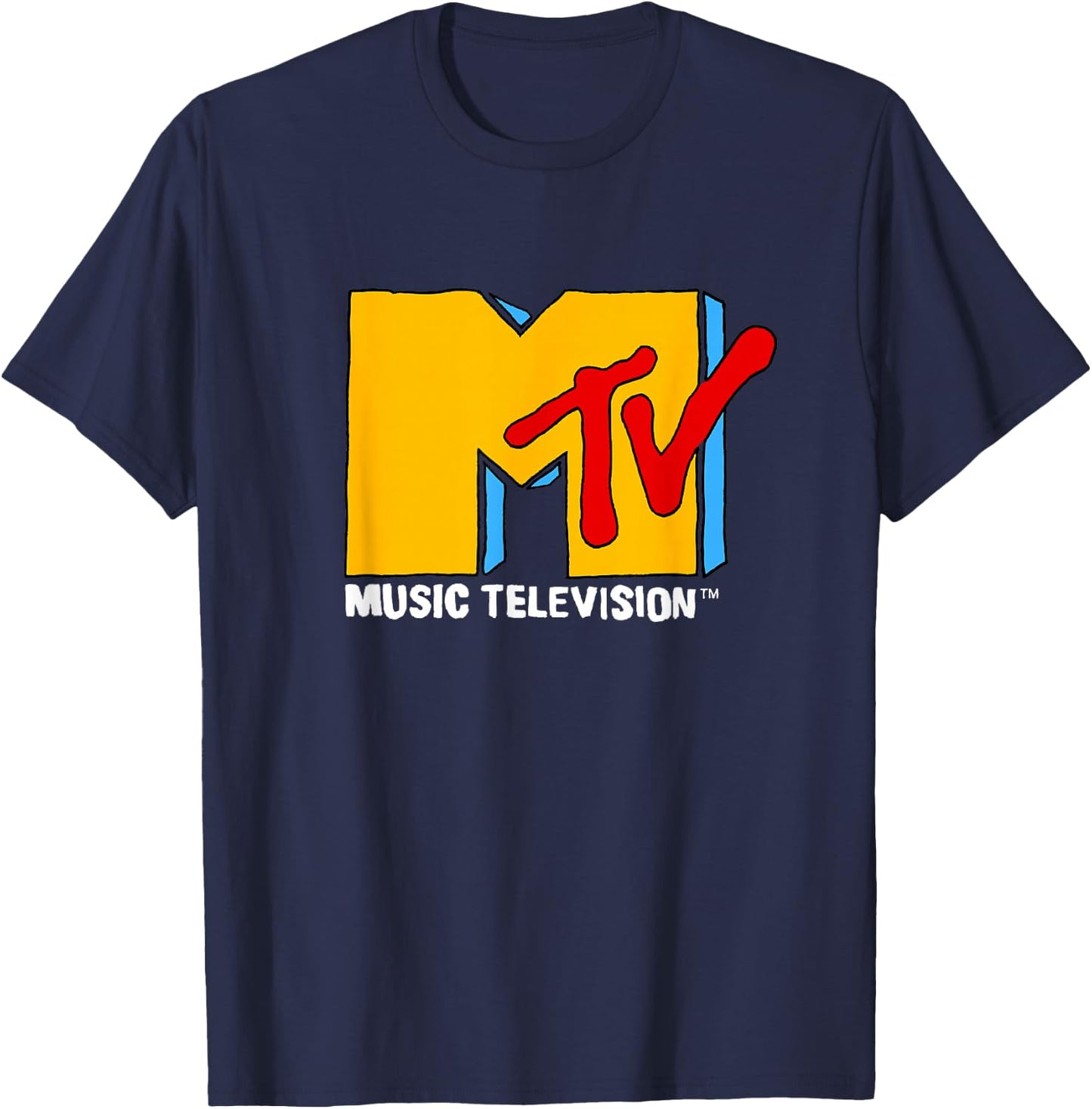 MTV Retro Eighties Neon Primary Color Pop Art Logo T-Shirt - T-Shirt | Navy