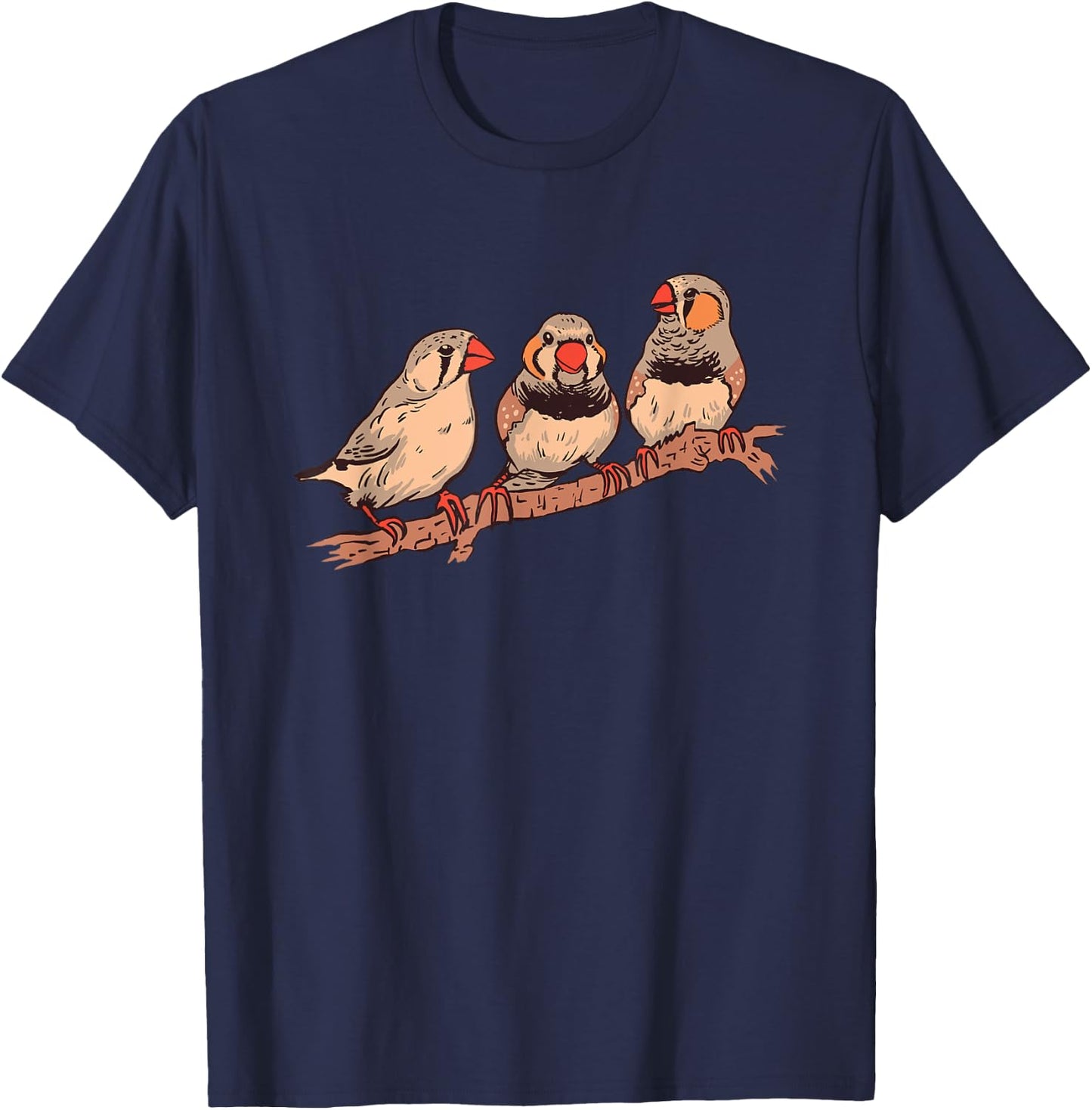Three Zebra Finches On A Branch Pet Birds Zebra Finch T-Shirt - T-Shirt | Navy
