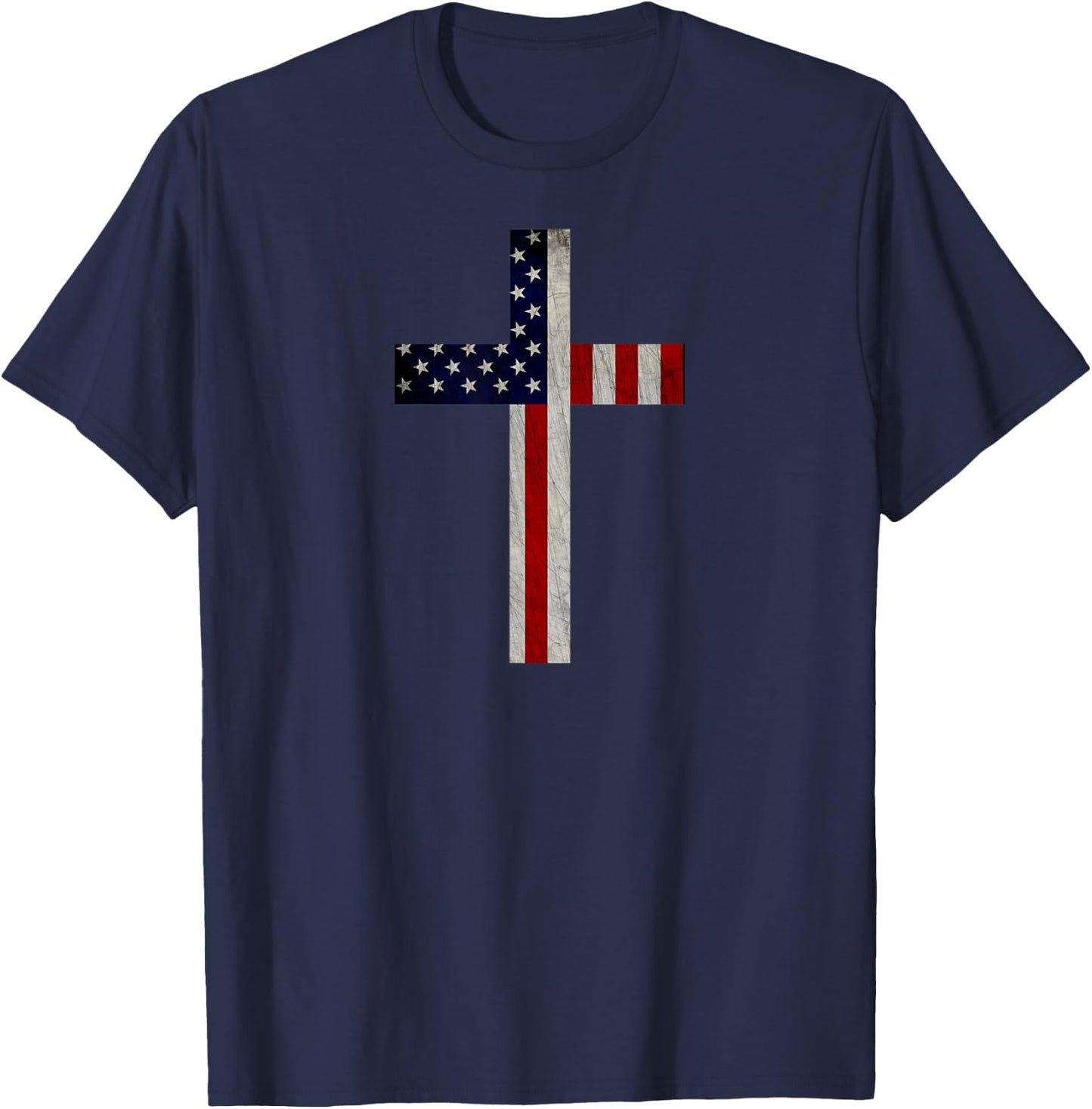 Vintage American Flag Christian Cross USA T-Shirt - T-Shirt | Navy
