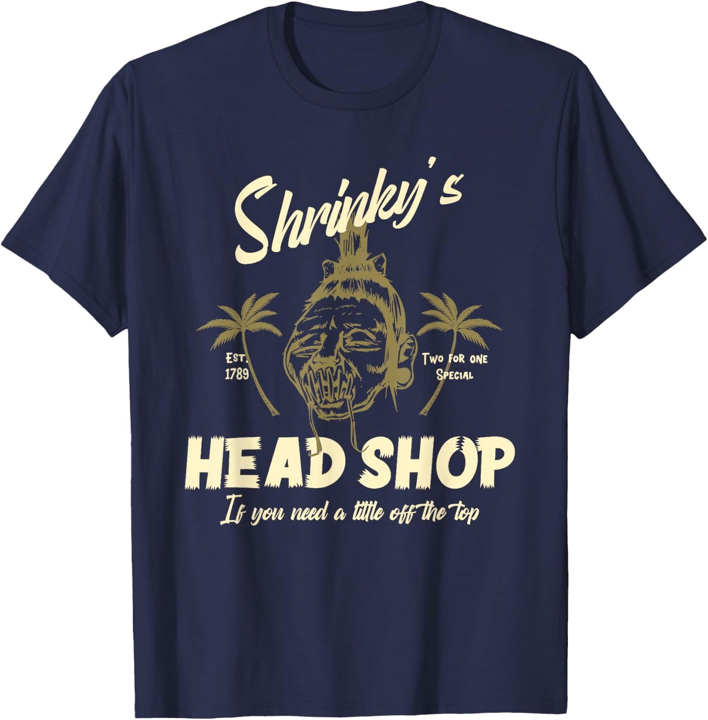 Psychobilly Shrunken Head Horror T-Shirt - T-Shirt | Navy