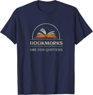 Vintage Bookmarks are for Quitters Reading Book Distressed T-Shirt - T-Shirt | Navy