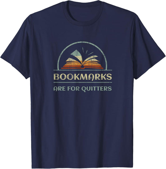 Vintage Bookmarks are for Quitters Reading Book Distressed T-Shirt - T-Shirt | Navy