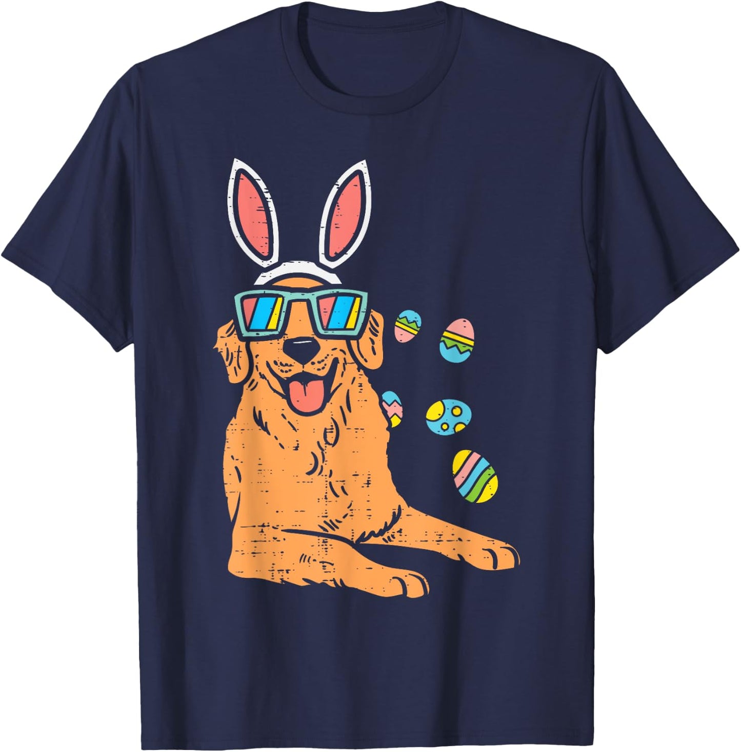 Golden Retriever Bunny Glasses Easter Eggs Dog Owner Lover Women Kids T-Shirt - T-Shirt | Navy