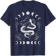 Snake And Moon Phases Celestial Floral Witchy Halloween T-Shirt - T-Shirt | Navy