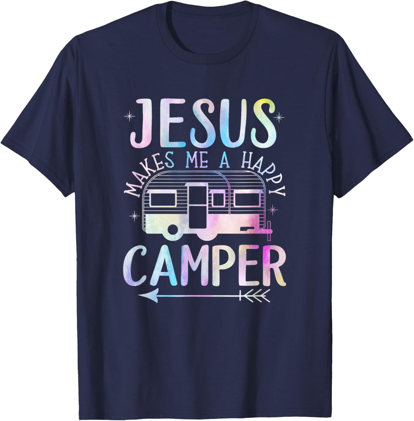 Jesus Makes Me A Happy Camper Camping RV Christian Religious T-Shirt - T-Shirt | Navy