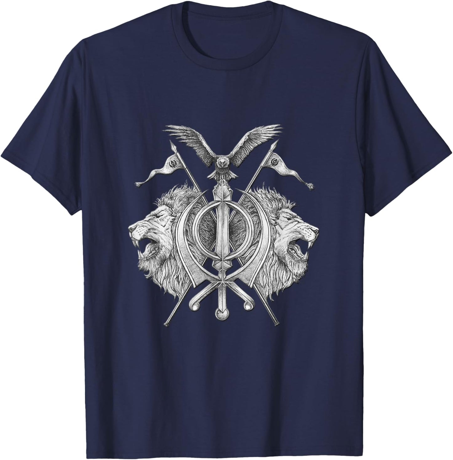 Sikh Brave Lion Khanda T-Shirt - T-Shirt | Navy