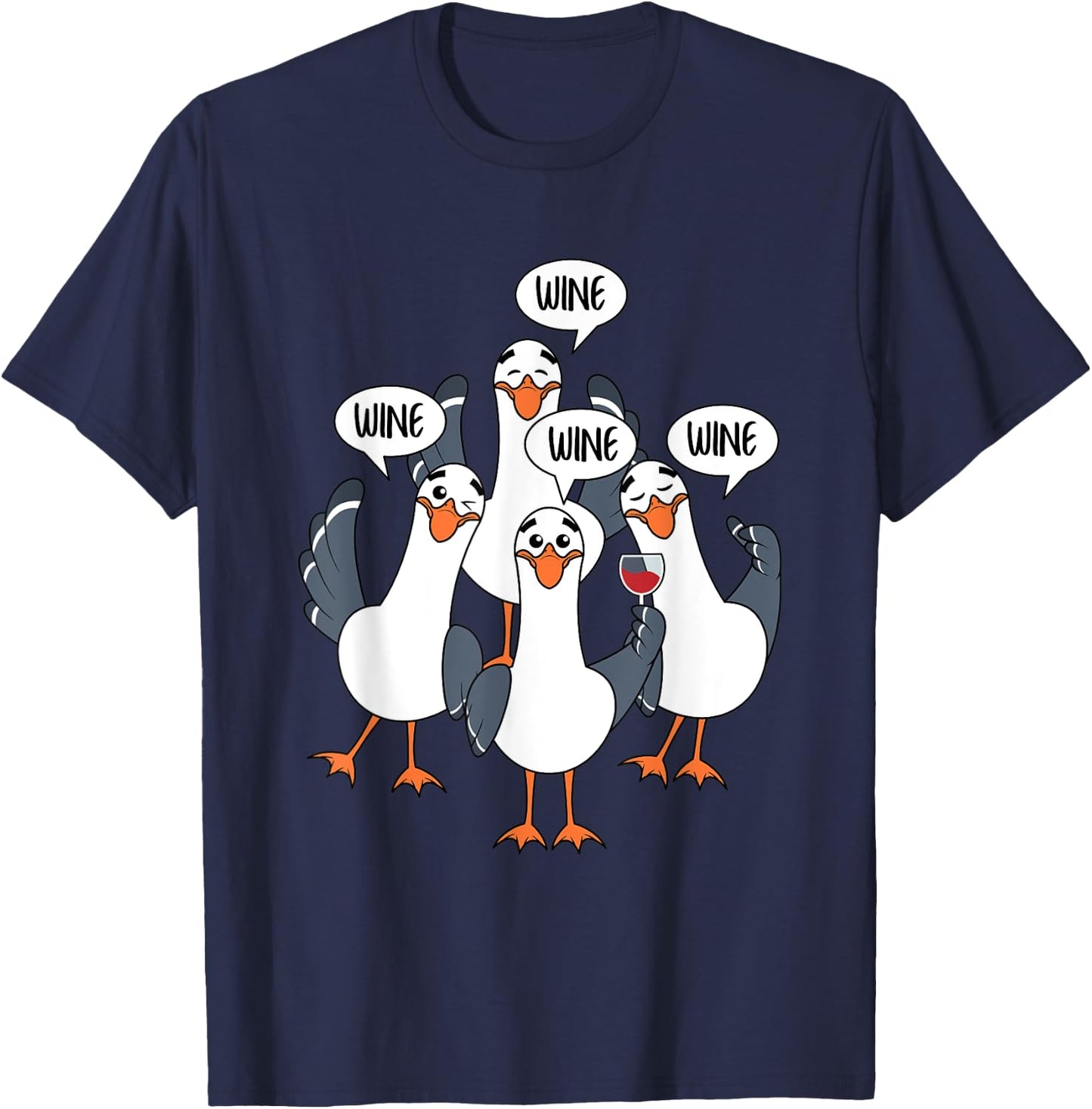 Seagull Wine Funny Bird Lover Drinking Enthusiast Women Gift T-Shirt - T-Shirt | Navy