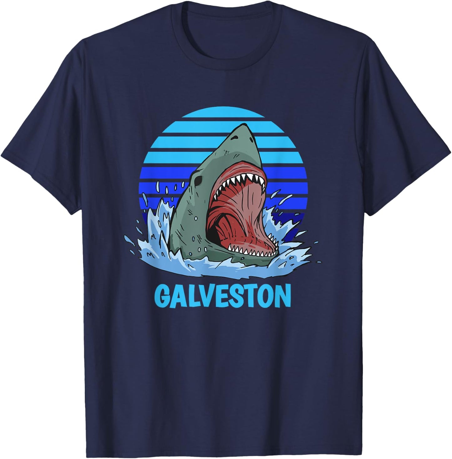Galveston Vacation Shark Theme T-Shirt - T-Shirt | Navy