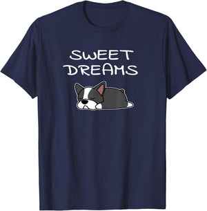Boston Terrier Puppy Sweet Dreams Pajama for Bedtime T-Shirt - T-Shirt | Navy