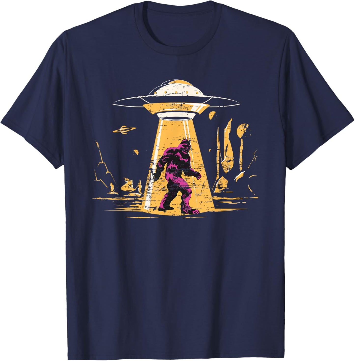 Alien Bigfoot UFO Abduction Sasquatch Yeti Cryptid Bigfoot T-Shirt - T-Shirt | Navy