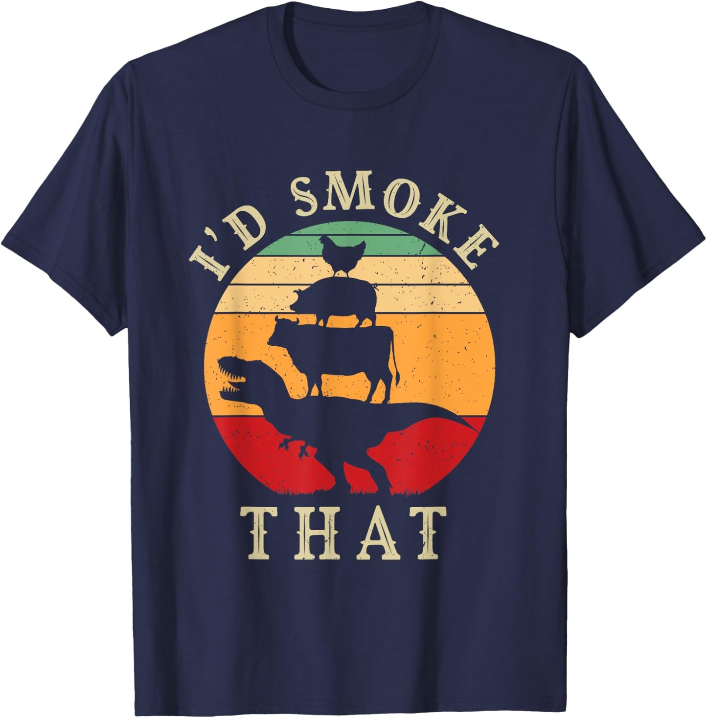 I'd Smoke That Funny BBQ Vintage Meat Smoker Grill Dinosaur T-Shirt - T-Shirt | Navy