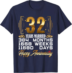 32 Years Married - Funny 32nd Wedding Anniversary T-Shirt - T-Shirt | Navy