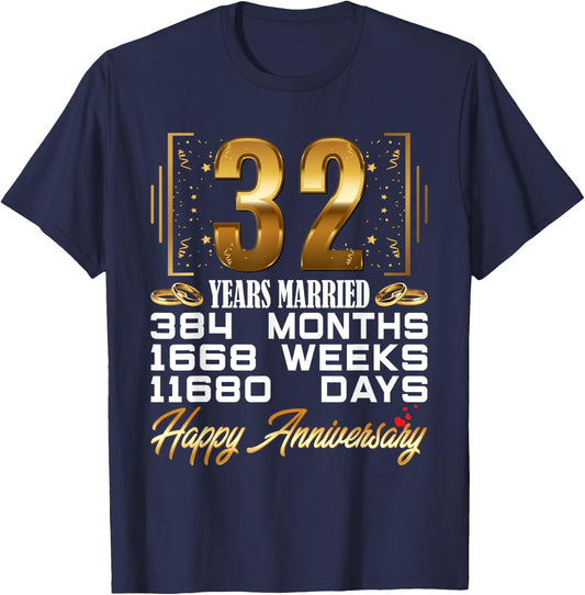 32 Years Married - Funny 32nd Wedding Anniversary T-Shirt - T-Shirt | Navy