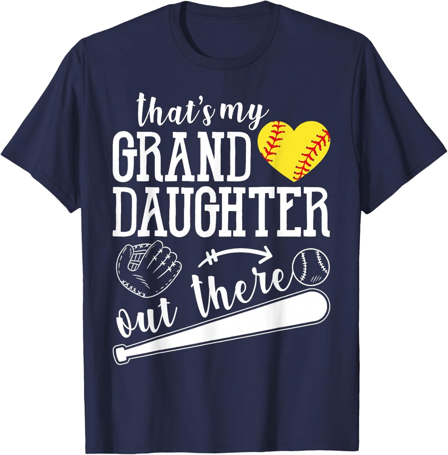 That's My Granddaughter Out There Softball Heart Support T-Shirt - T-Shirt | Navy