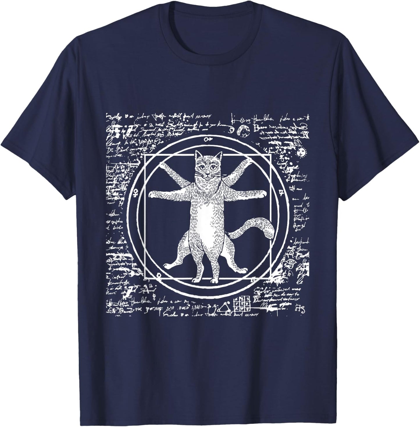 Leonardo Da Vinci Vitruvian cat lover T-Shirt - T-Shirt | Navy