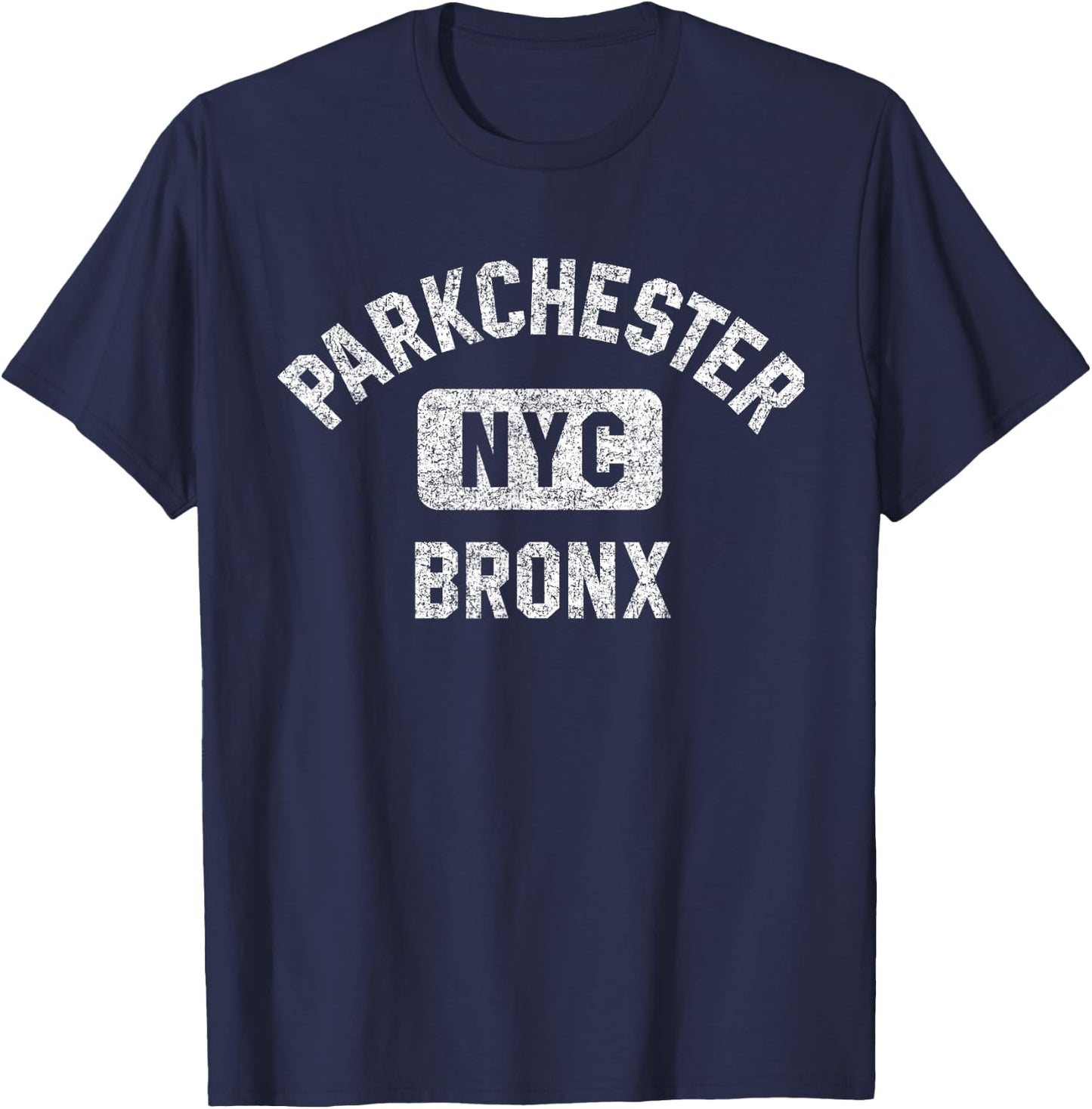 Parkchester Bronx NYC Gym Style Distressed White Print T-Shirt - T-Shirt | Navy