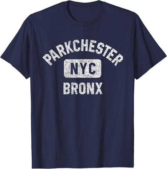 Parkchester Bronx NYC Gym Style Distressed White Print T-Shirt - T-Shirt | Navy
