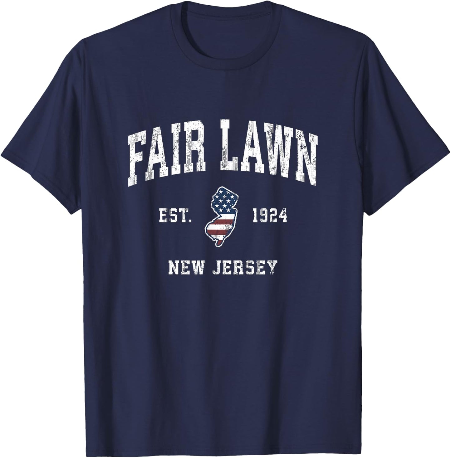 Fair Lawn New Jersey NJ Vintage American Flag Sports Design T-Shirt - T-Shirt | Navy
