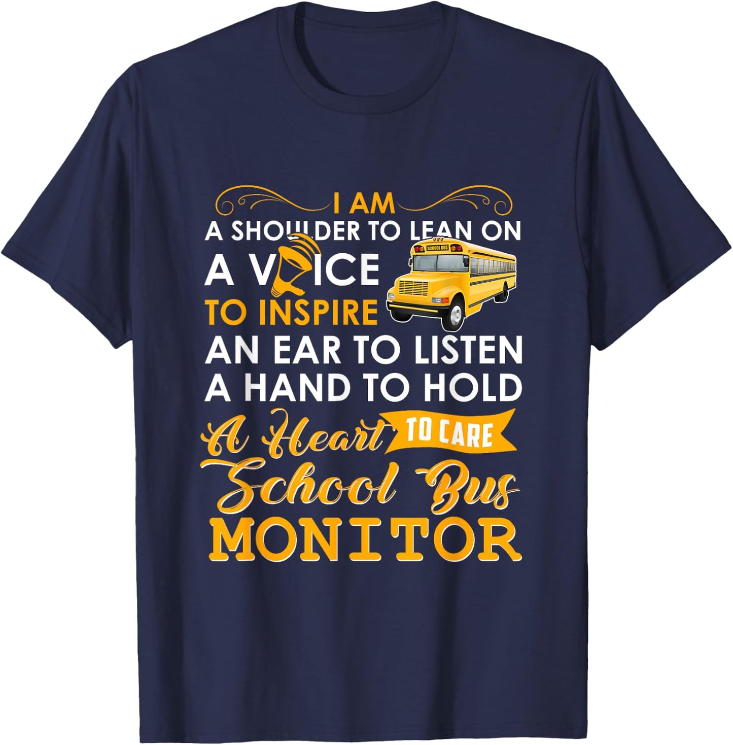A Heart To Care School Bus Monitor Driver Speed Students Top T-Shirt - T-Shirt | Navy