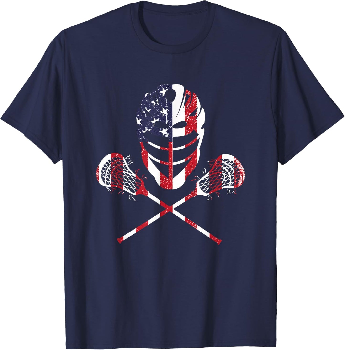 Lacrosse American Flag Lax Helmet Sticks 4th of July T-Shirt - T-Shirt | Navy