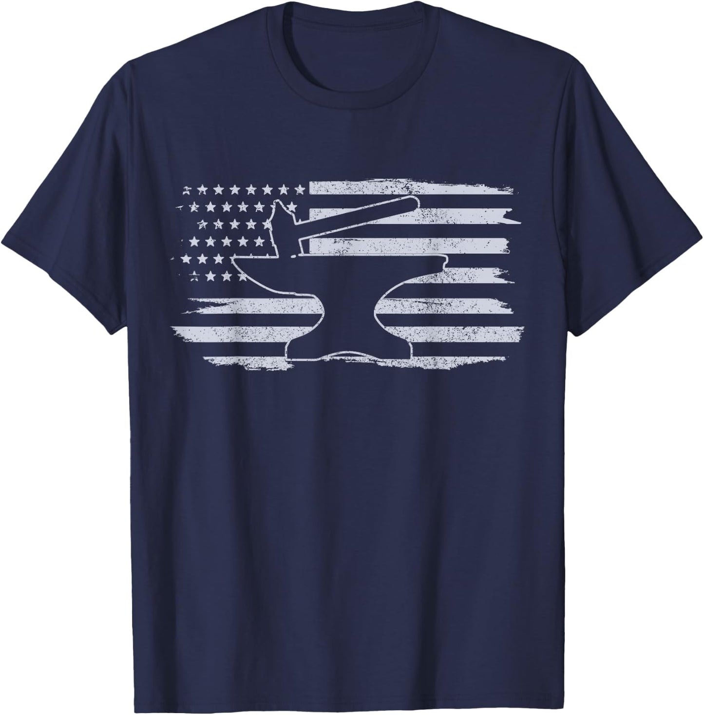 Blacksmith - Hammer Anvil USA Flag Knife Maker Steel Gift T-Shirt - T-Shirt | Navy