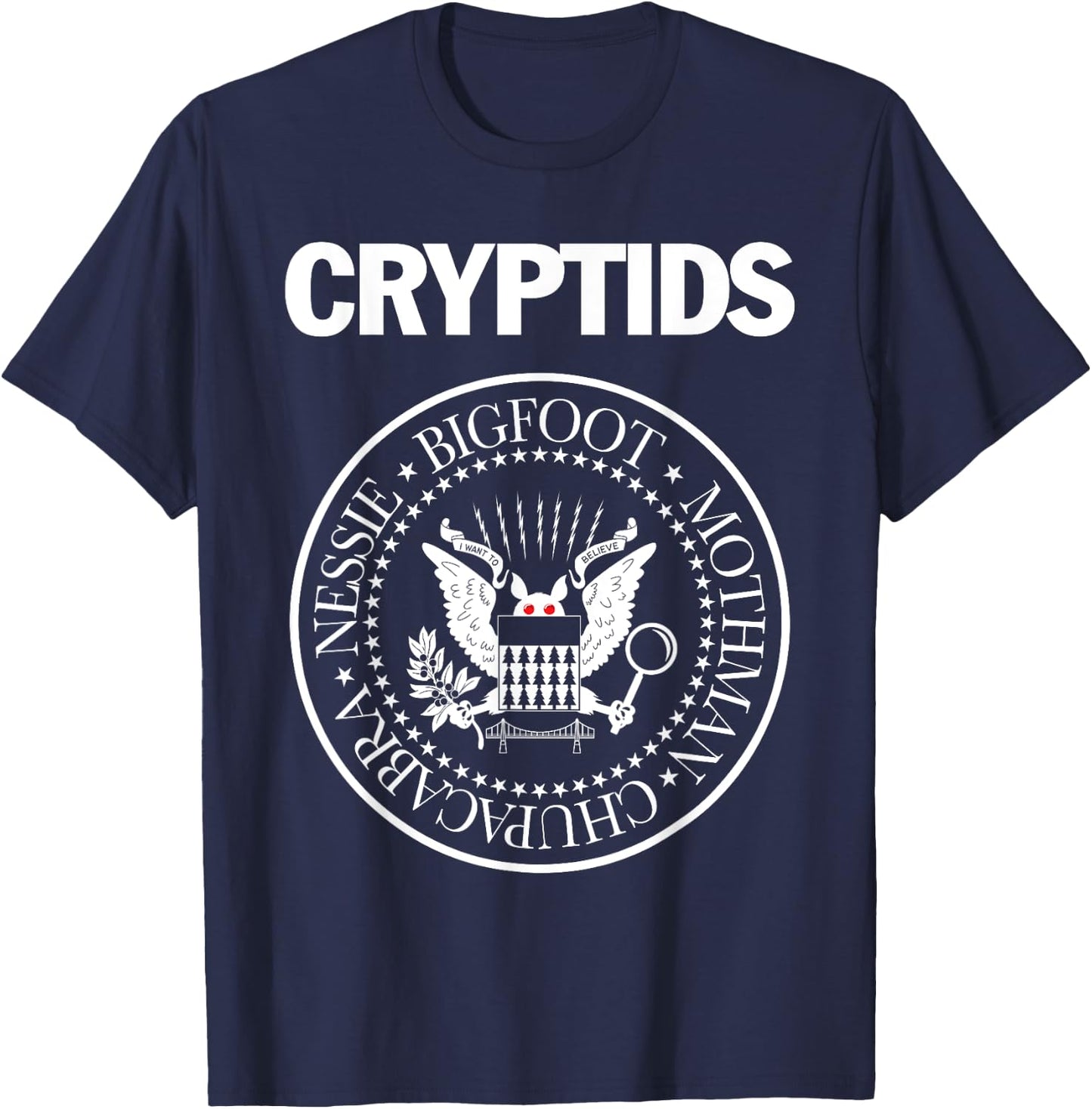 CRYPTIDS – Bigfoot Mothman Nessie Chupacabra Parody Punk T-Shirt - T-Shirt | Navy