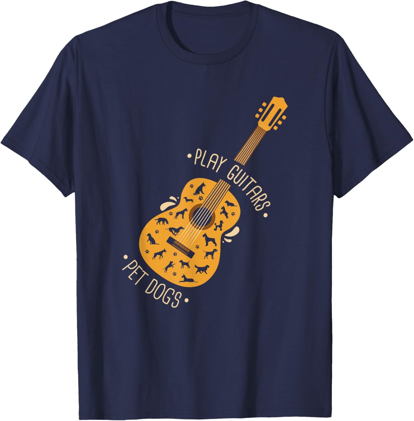 Play Guitars Pet Dogs I Dog And Music Lovers I Guitar T-Shirt - T-Shirt | Navy