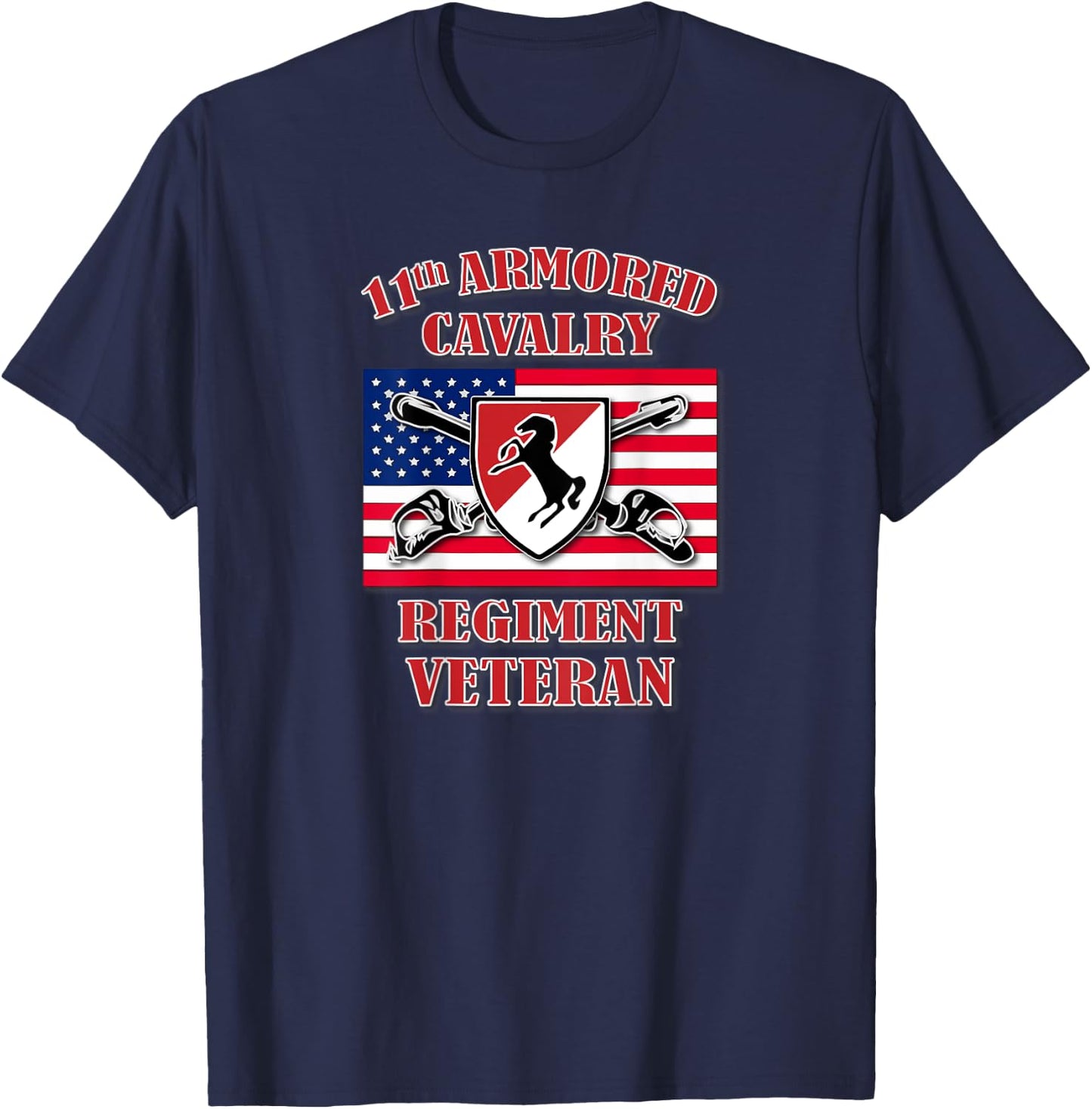 11th Armored Cavalry Regiment Veteran (Back Design) T-Shirt - T-Shirt | Navy
