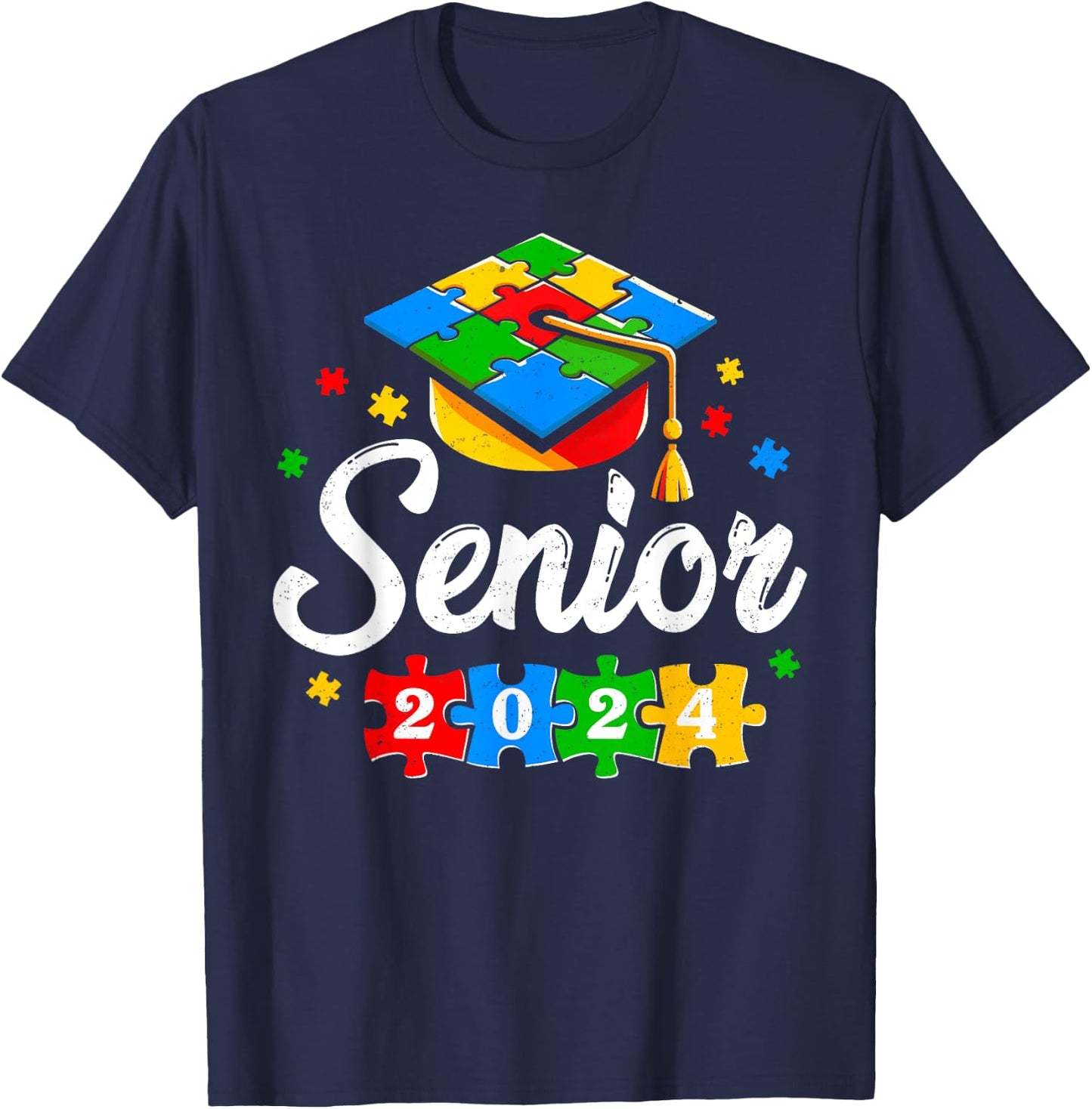Senior Autism Graduate 2024 Autism Graduation Senior 2024 T-Shirt - T-Shirt | Navy