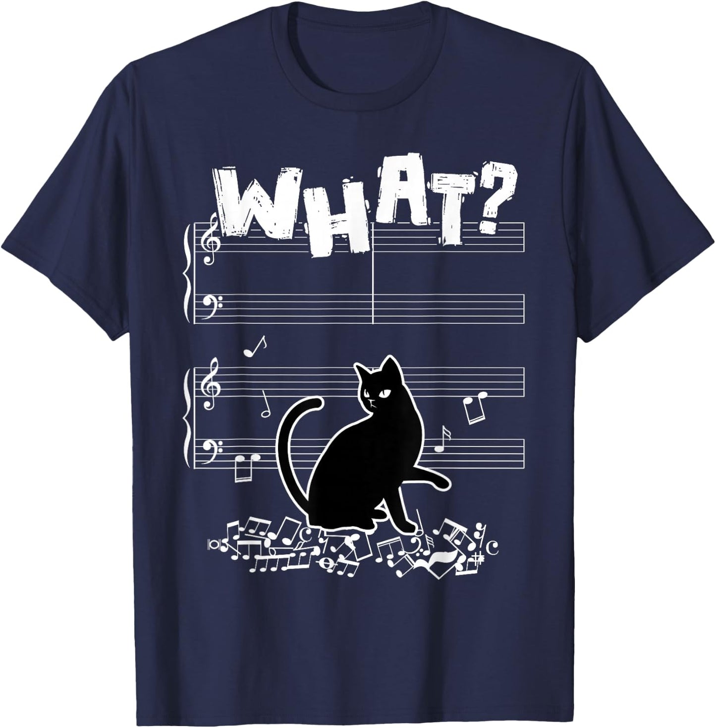 Cat What Funny Cat Music Note T-Shirt - T-Shirt | Navy