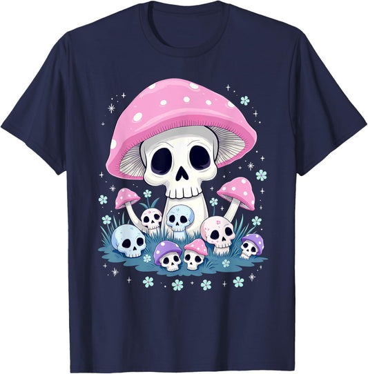 Cottagecore Skeleton Mushroom Halloween T-Shirt - T-Shirt | Navy