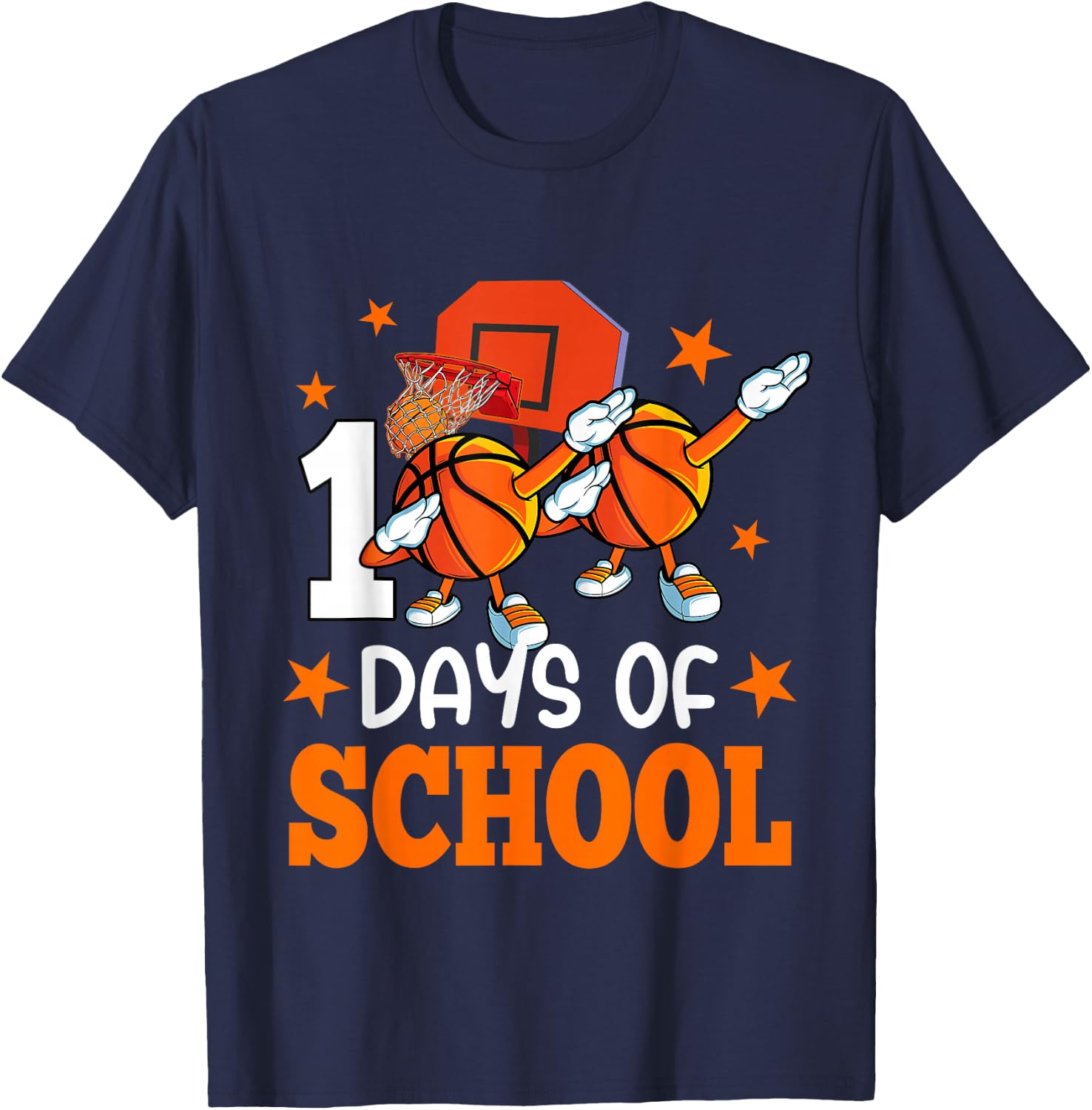 Boys Happy 100 Days Of School Basketball Teacher Students T-Shirt - T-Shirt | Navy