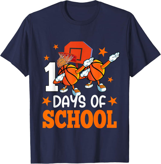 Boys Happy 100 Days Of School Basketball Teacher Students T-Shirt - T-Shirt | Navy