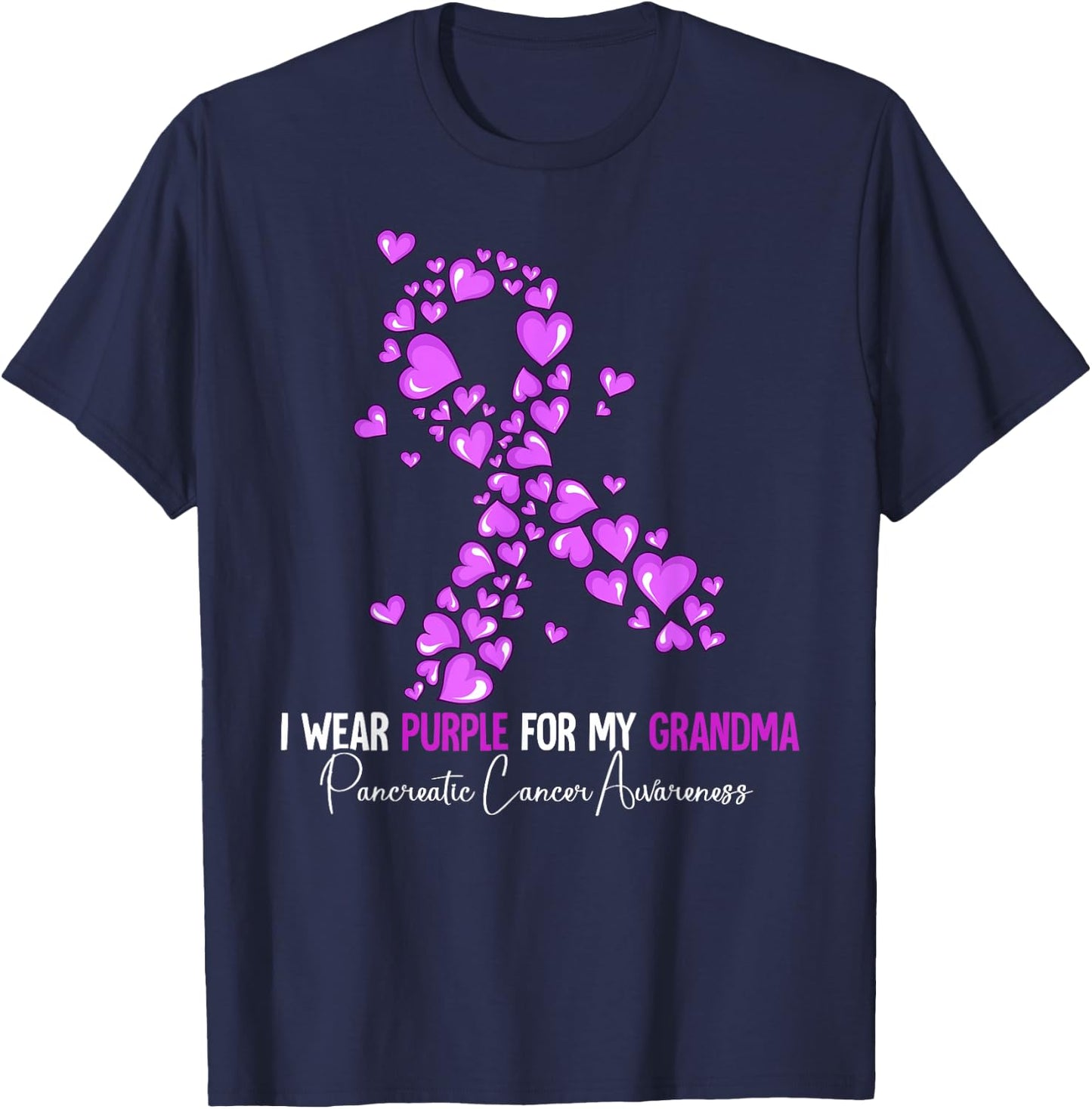 Pancreatic Cancer Awareness Gift I Wear Purple For My Grandma Pancreatic Cancer Awareness -Adults Cotton Blend Black Small T-Shirt - T-Shirt | Navy