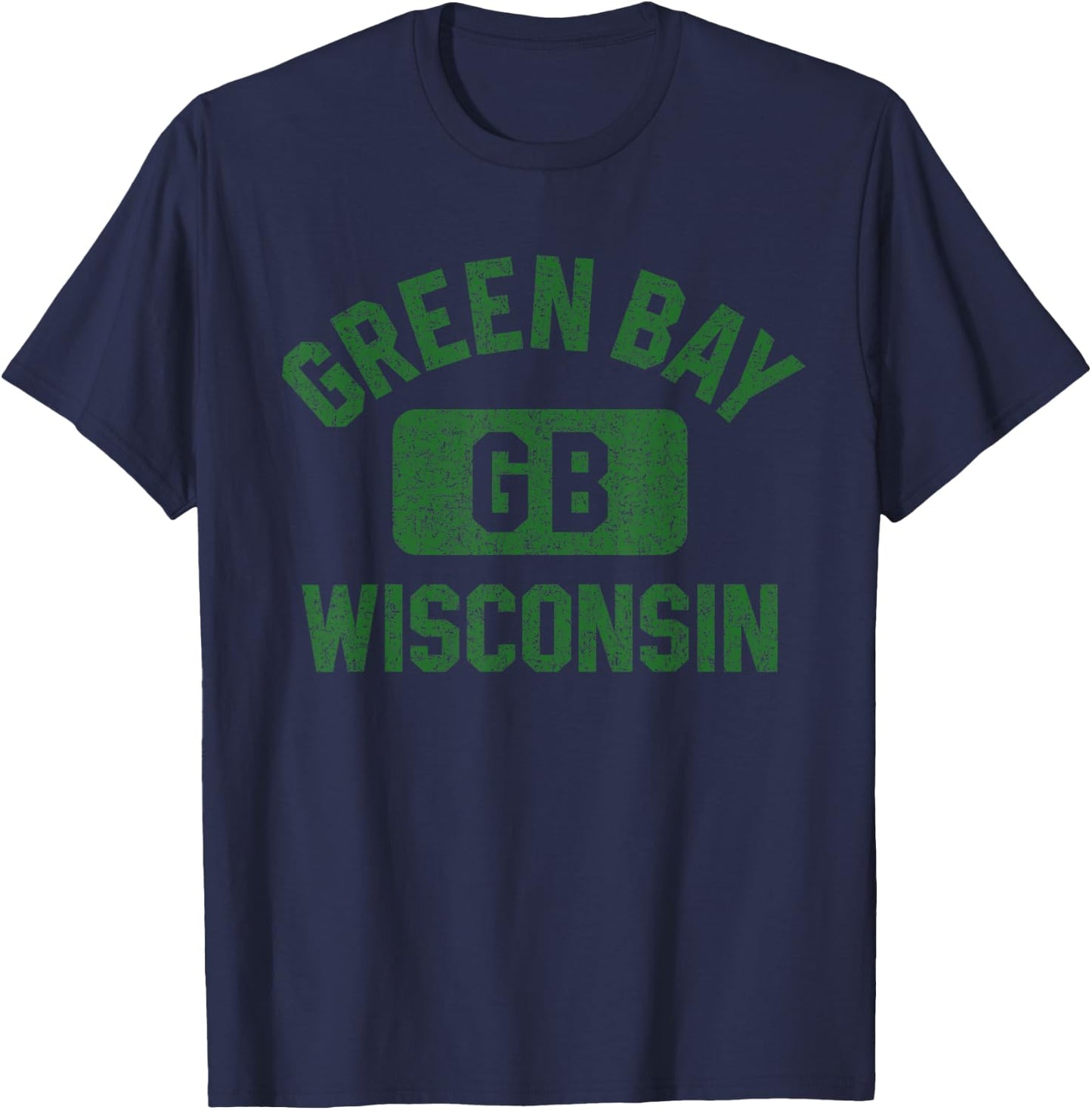 Green Bay Wisconsin GB Gym Style Distressed Green Print T-Shirt - T-Shirt | Navy