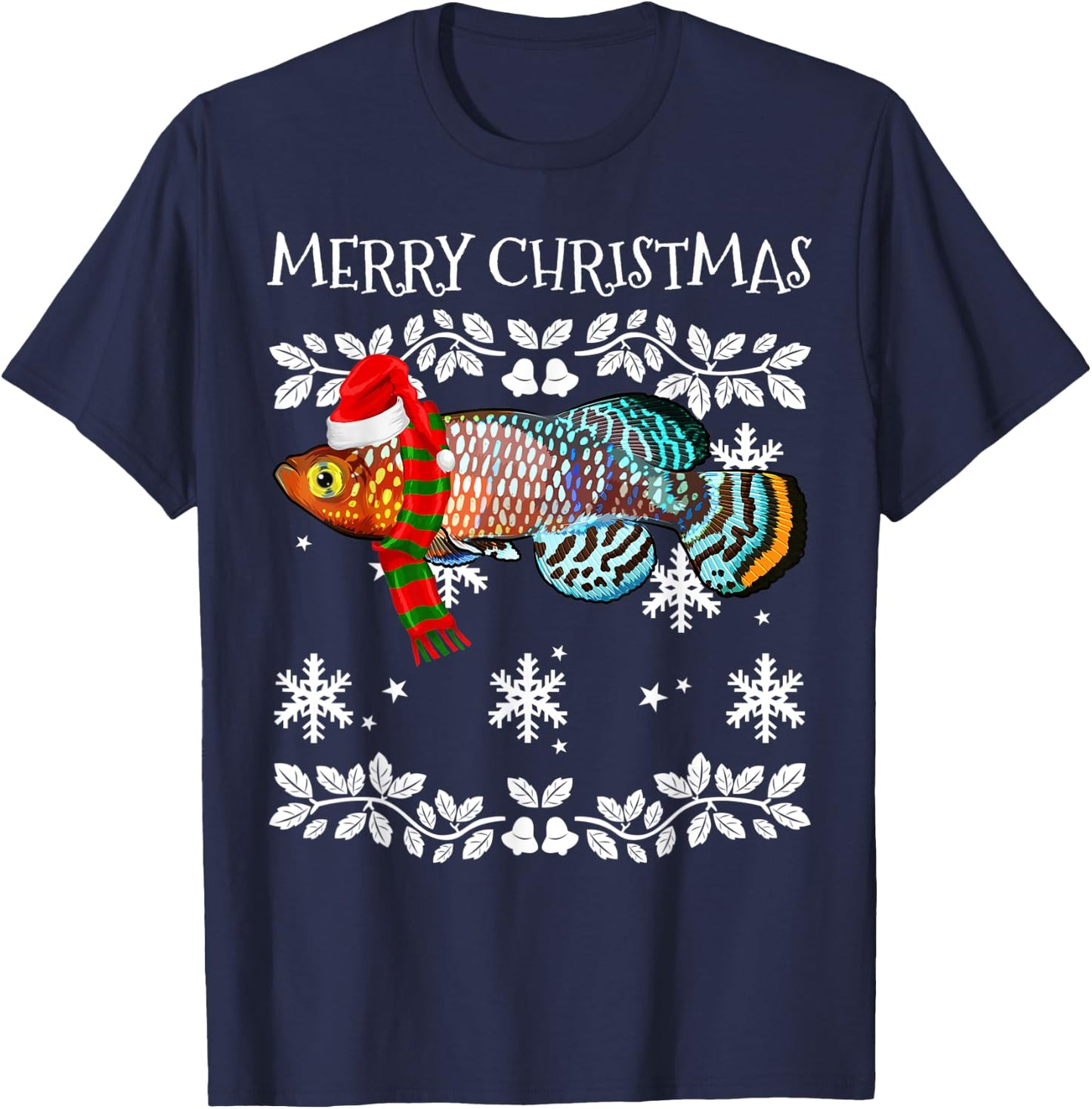 Fish Merry Christmas Ornament Killifish Ugly Xmas T-Shirt - T-Shirt | Navy