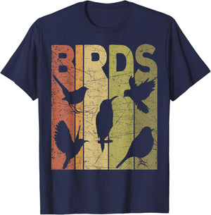Birds Vintage Birdwatching Retro Ornithology Birdwatcher T-Shirt - T-Shirt | Navy