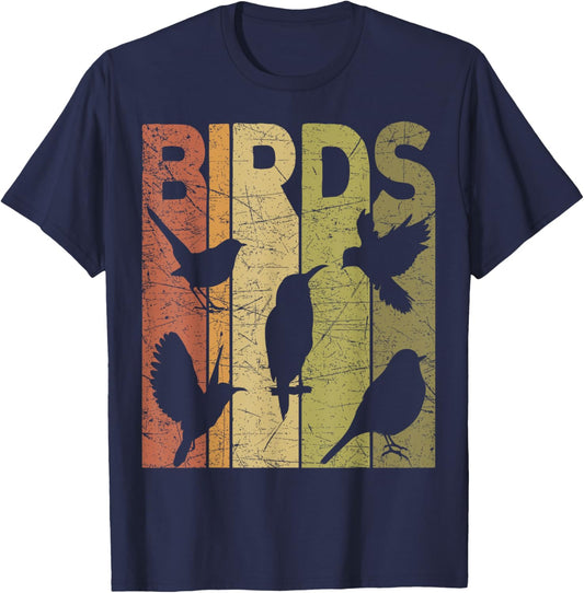 Birds Vintage Birdwatching Retro Ornithology Birdwatcher T-Shirt - T-Shirt | Navy