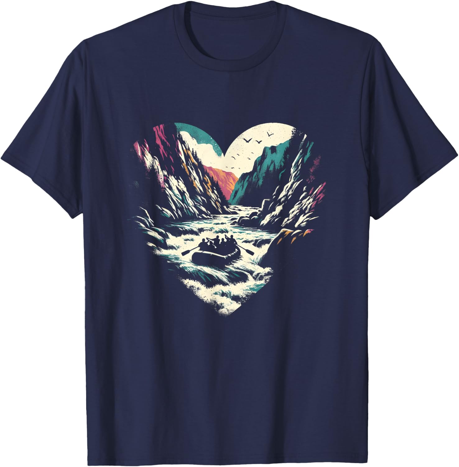 Whitewater Rafting Heart - Vintage Extreme Rafting Lover T-Shirt - T-Shirt | Navy