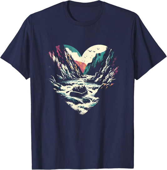 Whitewater Rafting Heart - Vintage Extreme Rafting Lover T-Shirt - T-Shirt | Navy