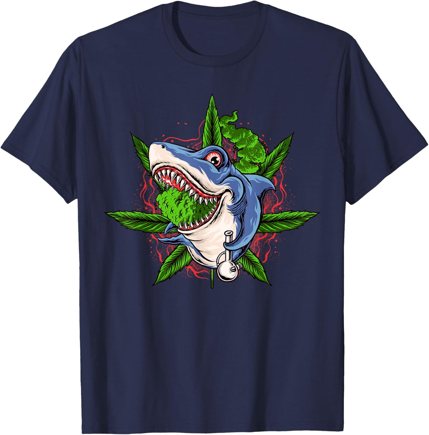 Funny Shark Weed Smoker Shark Smoking Bong Marijuana T-Shirt - T-Shirt | Navy