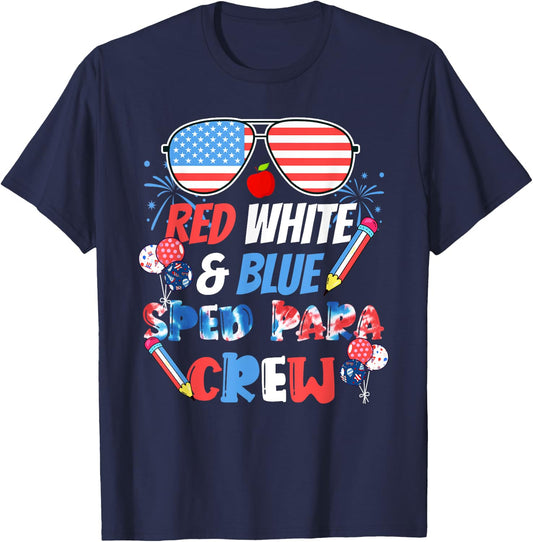 Tie Dye Red White & Blue Sped Para Crew 4th of July T-Shirt - T-Shirt | Navy