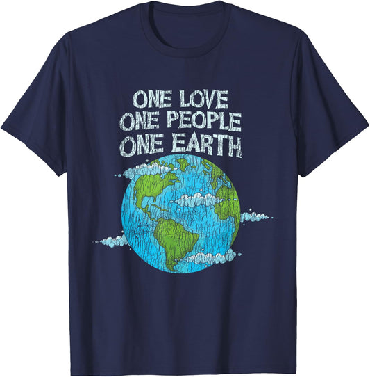 One Love One People Planet Climate Change Earth Day T-Shirt - T-Shirt | Navy
