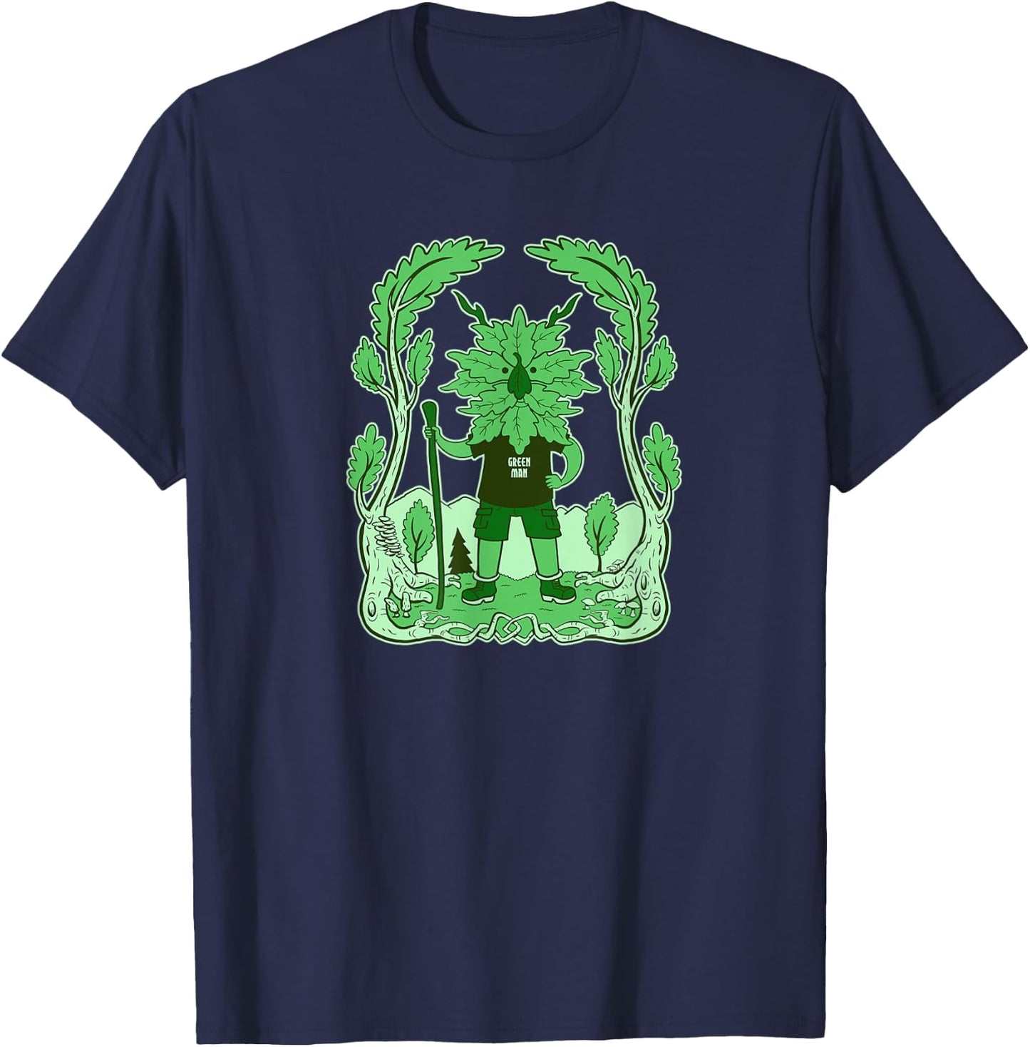 Mystic Green Man Nature Pagan Outdoors Forest Wilderness T-Shirt - T-Shirt | Navy