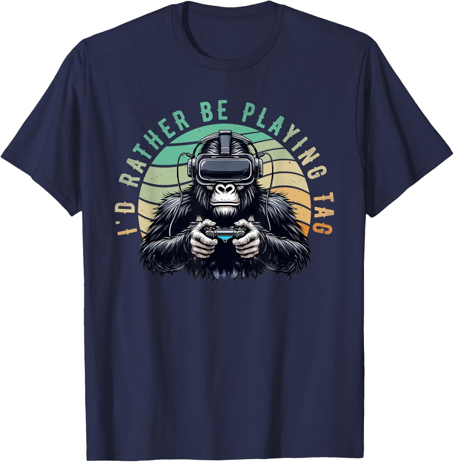 I'd Rather Be Playing Tag Monke Tag VR Monke Gamer T-Shirt - T-Shirt | Navy