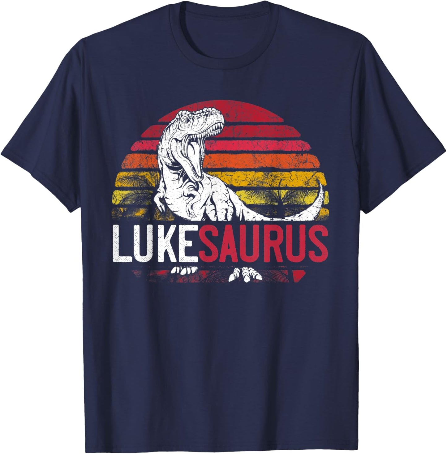 Luke Saurus Funny Personalized Dinosaur T Rex Name Gift Boys T-Shirt - T-Shirt | Navy