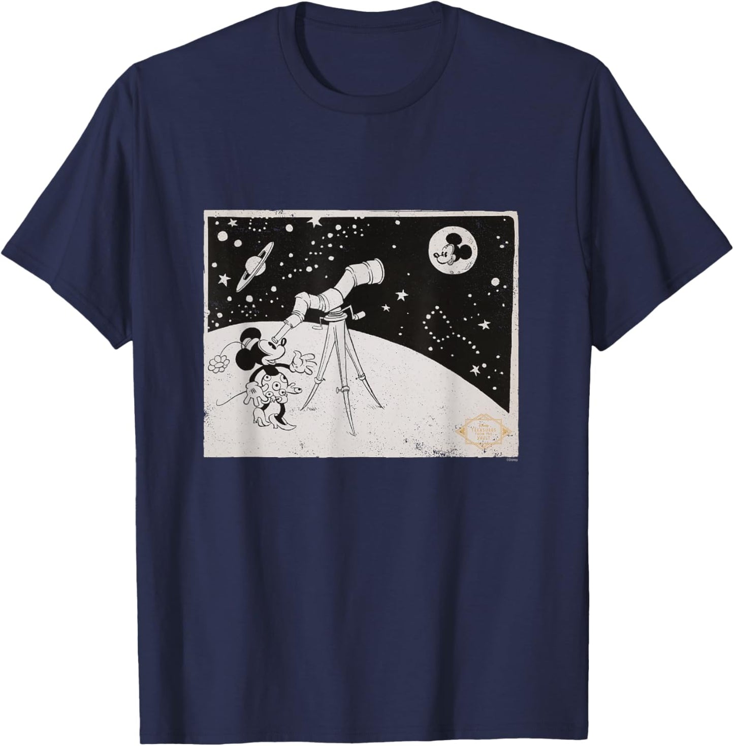 Disney Minnie & Mickey Mouse Telescope Moon Romantic Vintage T-Shirt - T-Shirt | Navy