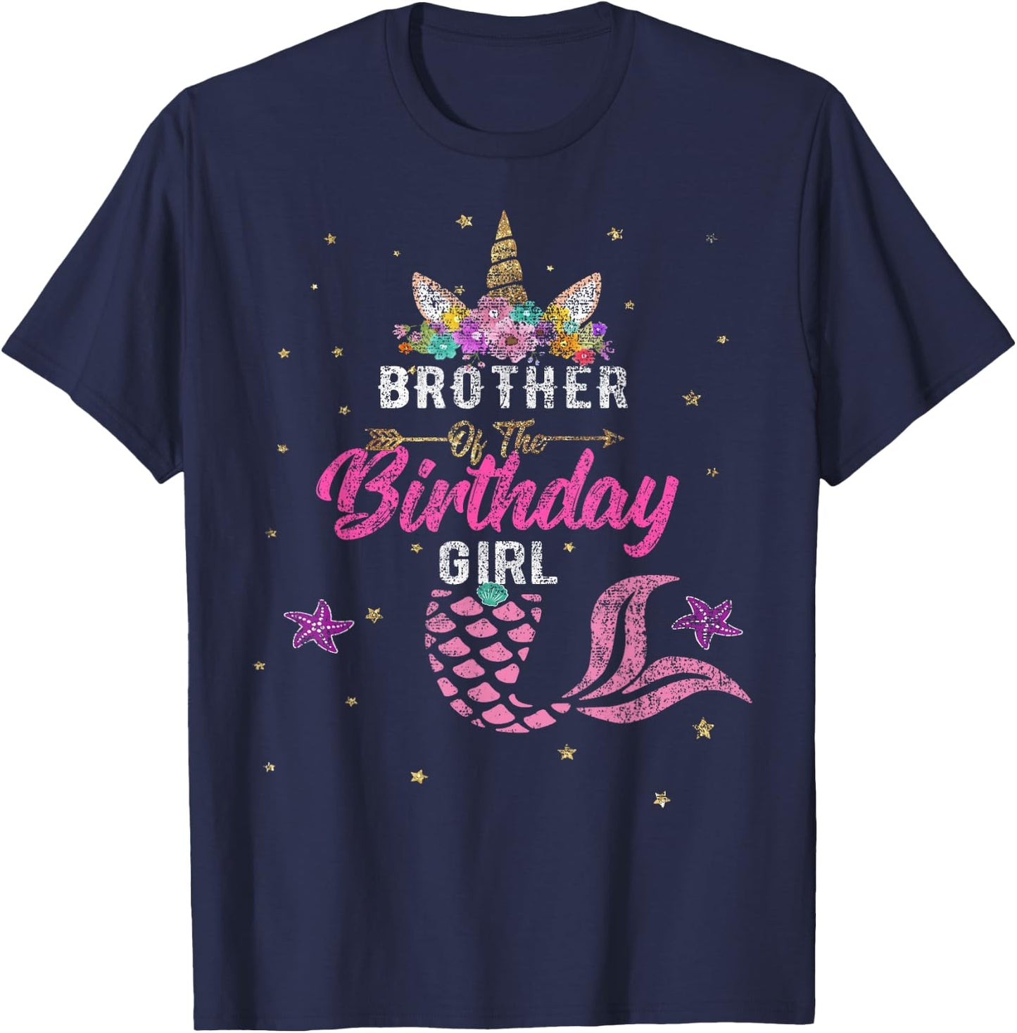 Brother of Birthday Girl Unicorn Shirt Mermaid Gift T-Shirt - T-Shirt | Navy