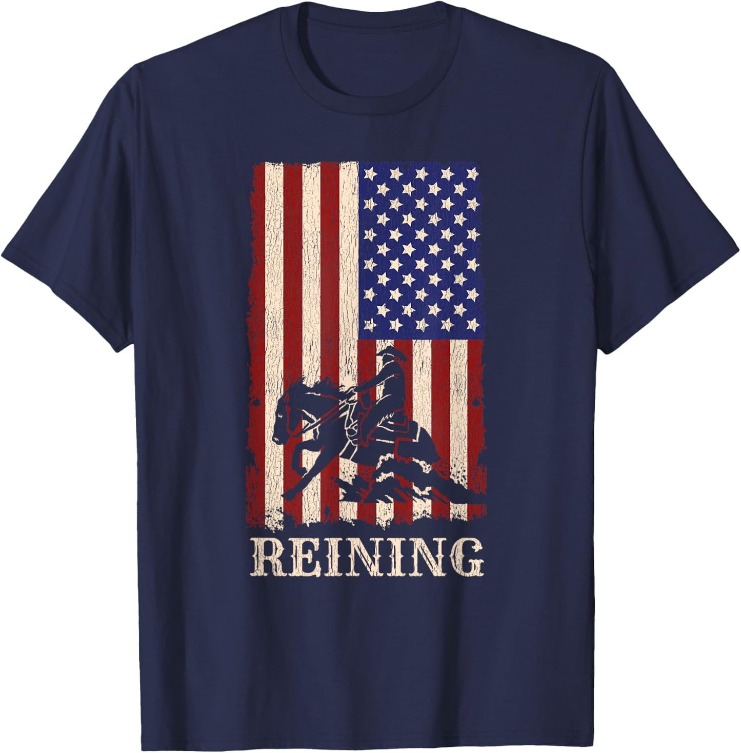 Reining Horse July 4th Flag Funny Equestrian Gift Men Women T-Shirt - T-Shirt | Navy
