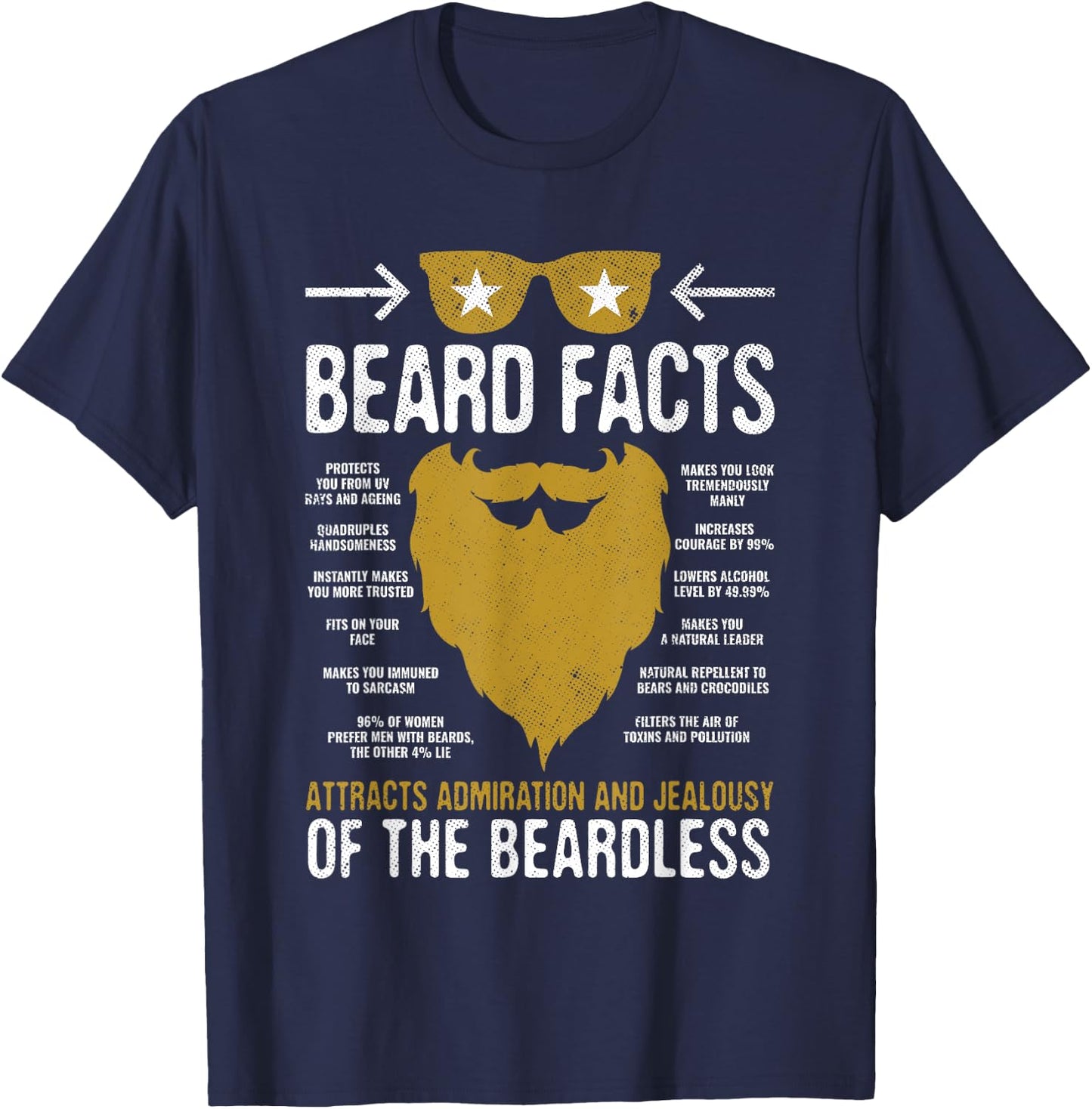 Bearded Man Vintage Style Funny Beard Facts Gift T-Shirt - T-Shirt | Navy